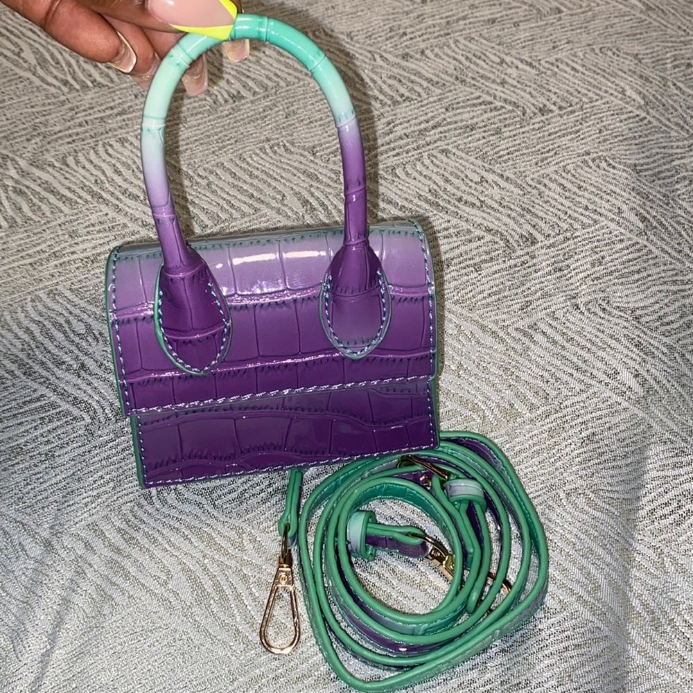 Mini purse - crossbody detachable strap purple and green